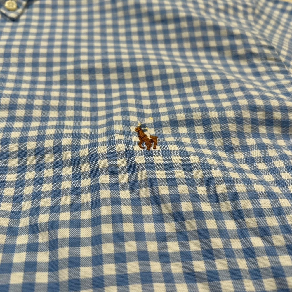 Ralph Lauren Button Down Shirt XXL Blue Gingham Slim Fit Stretch Oxford - Picture 5 of 8